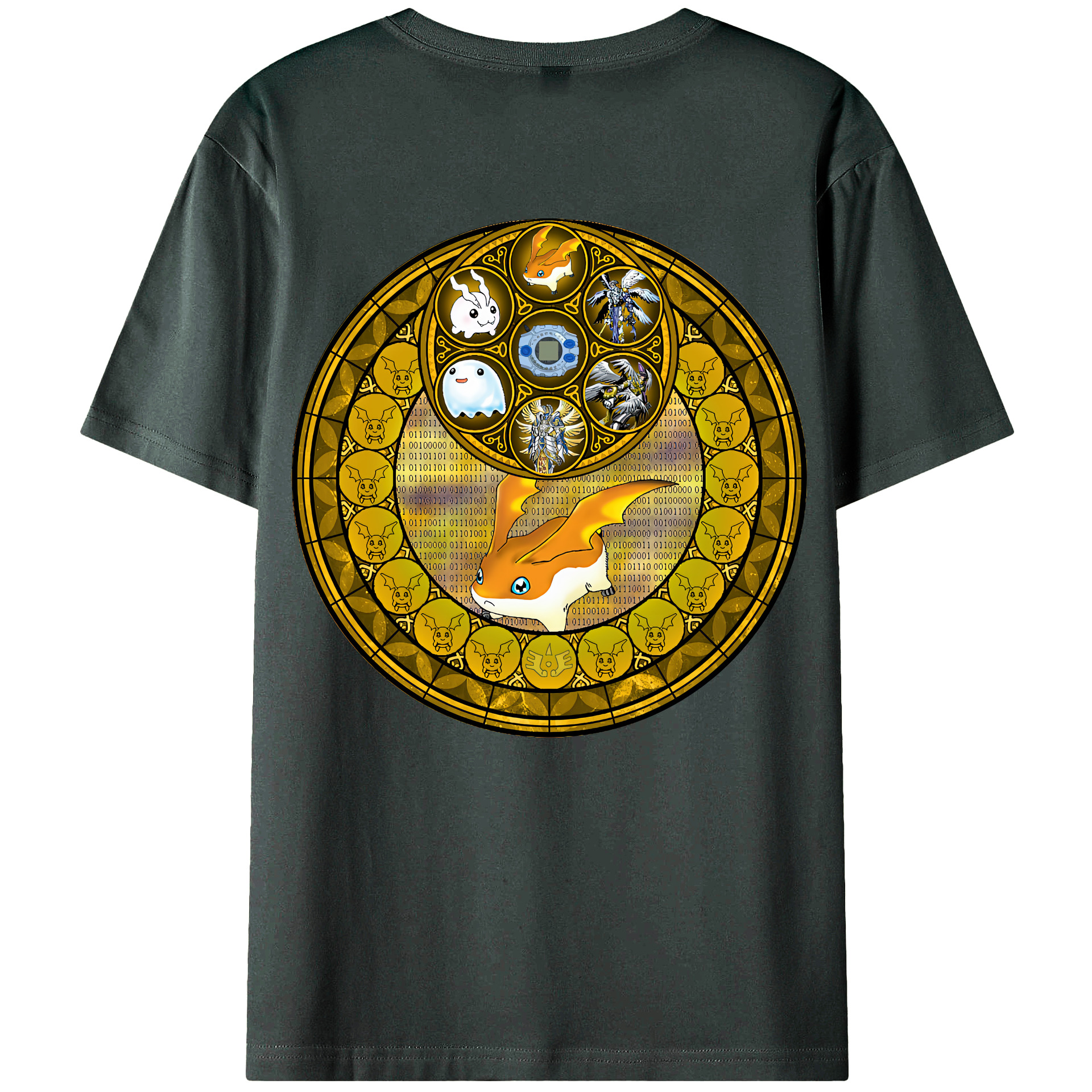 （画像用） Digimon デジタルモンスター/デジモン 綿100％ メンズ半袖Tシャツ（バックプリント） 通気性